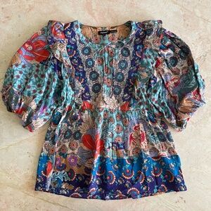 Tahani boho colorful floral print puff sleeve top